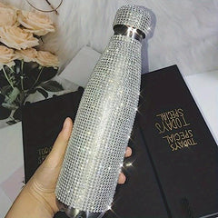 Studded Stainless Steel Insulated Water Bottle Rhinestone Decor