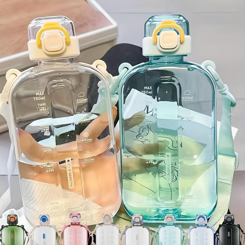 Square Water Bottle 25oz with Adjustable Shoulder Strap