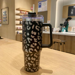 Leopard Print 40oz Stainless Steel Tumbler with Lid and Straw