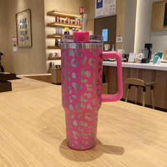 Leopard Print 40oz Stainless Steel Tumbler with Lid and Straw