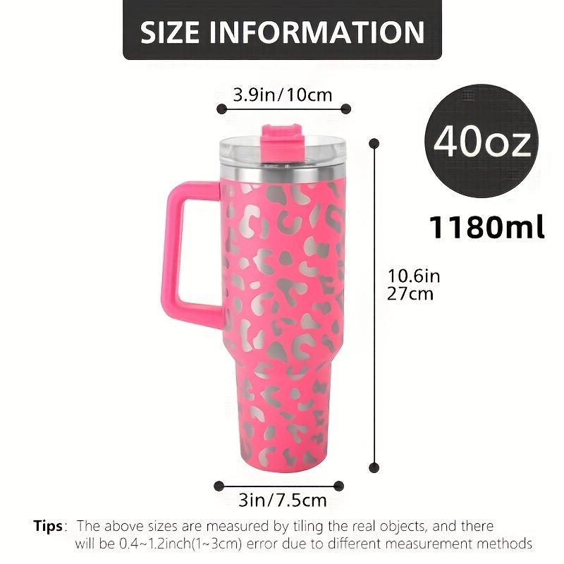 Leopard Print 40oz Stainless Steel Tumbler with Lid and Straw