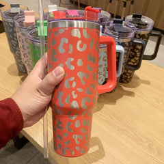 Leopard Print 40oz Stainless Steel Tumbler with Lid and Straw