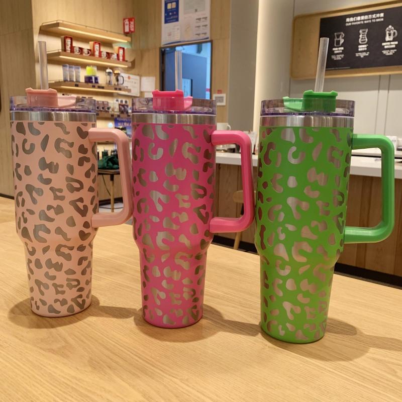 Leopard Print 40oz Stainless Steel Tumbler with Lid and Straw