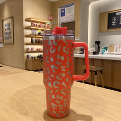 Leopard Print 40oz Stainless Steel Tumbler with Lid and Straw