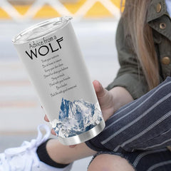 20oz Wolf Cup Stainless Steel Tumbler Snow Mountain Print Insulated Travel Mug