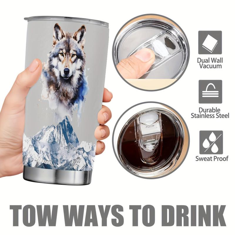 20oz Wolf Cup Stainless Steel Tumbler Snow Mountain Print Insulated Travel Mug