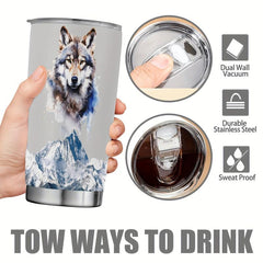 20oz Wolf Cup Stainless Steel Tumbler Snow Mountain Print Insulated Travel Mug
