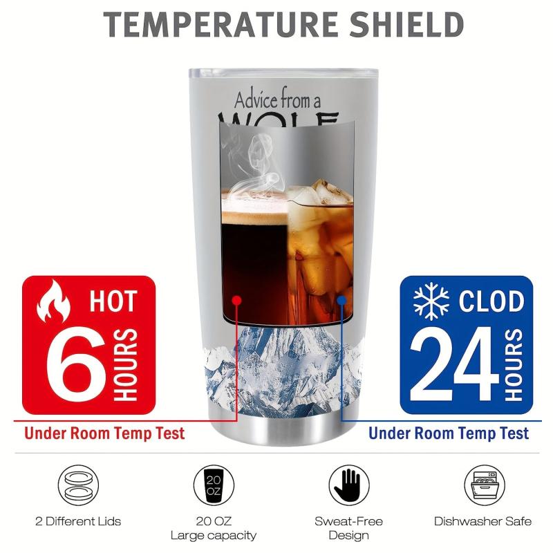 20oz Wolf Cup Stainless Steel Tumbler Snow Mountain Print Insulated Travel Mug