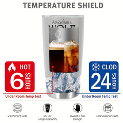 20oz Wolf Cup Stainless Steel Tumbler Snow Mountain Print Insulated Travel Mug