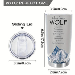 20oz Wolf Cup Stainless Steel Tumbler Snow Mountain Print Insulated Travel Mug