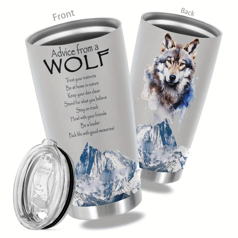 20oz Wolf Cup Stainless Steel Tumbler Snow Mountain Print Insulated Travel Mug