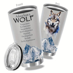 20oz Wolf Cup Stainless Steel Tumbler Snow Mountain Print Insulated Travel Mug
