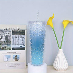 Mermaid Tumbler Double Walled Water Bottle Fish Scale Pattern Travel Cup
