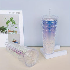 Mermaid Tumbler Double Walled Water Bottle Fish Scale Pattern Travel Cup