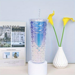 Mermaid Tumbler Double Walled Water Bottle Fish Scale Pattern Travel Cup