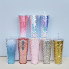 Mermaid Tumbler Double Walled Water Bottle Fish Scale Pattern Travel Cup