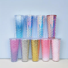 Mermaid Tumbler Double Walled Water Bottle Fish Scale Pattern Travel Cup
