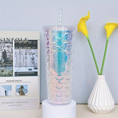 Mermaid Tumbler Double Walled Water Bottle Fish Scale Pattern Travel Cup