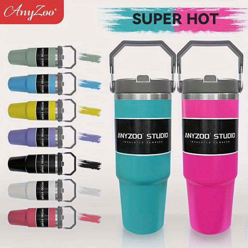 ANYZOO 30oz Stainless Steel Tumbler, Lid, Straw, Reusable, Dishwasher Safe