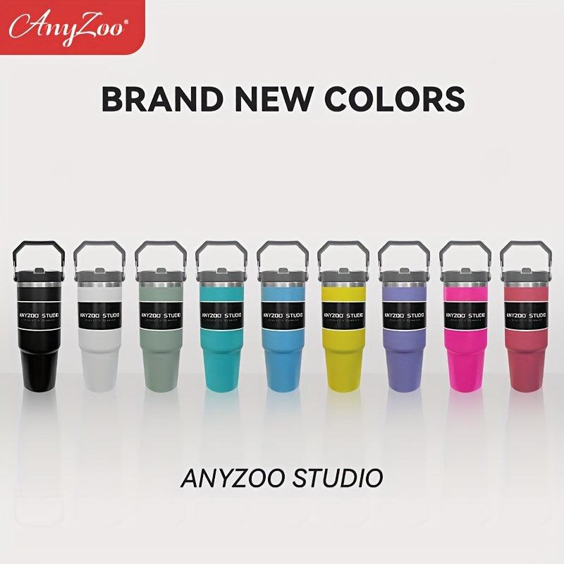ANYZOO 30oz Stainless Steel Tumbler, Lid, Straw, Reusable, Dishwasher Safe