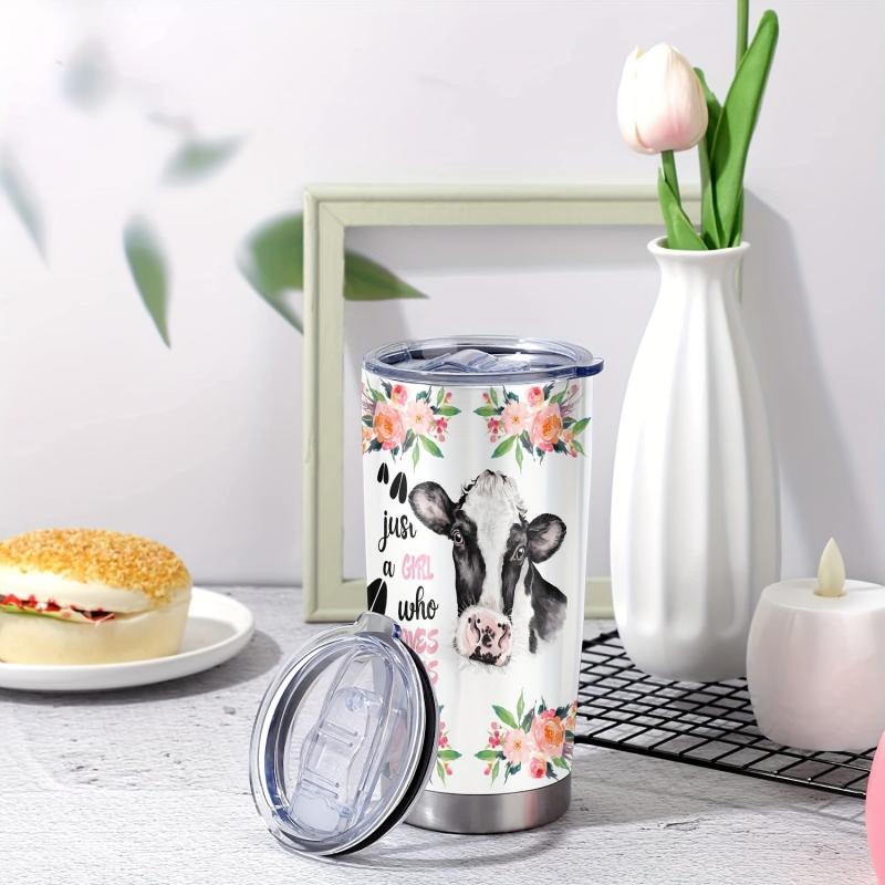 20oz Flower Cow Stainless Steel Tumbler Double Wall Vacuum Insulated Travel Mug
