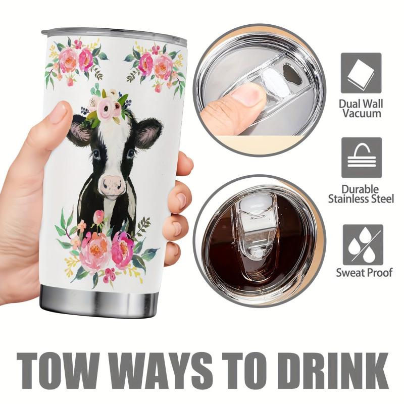 20oz Flower Cow Stainless Steel Tumbler Double Wall Vacuum Insulated Travel Mug