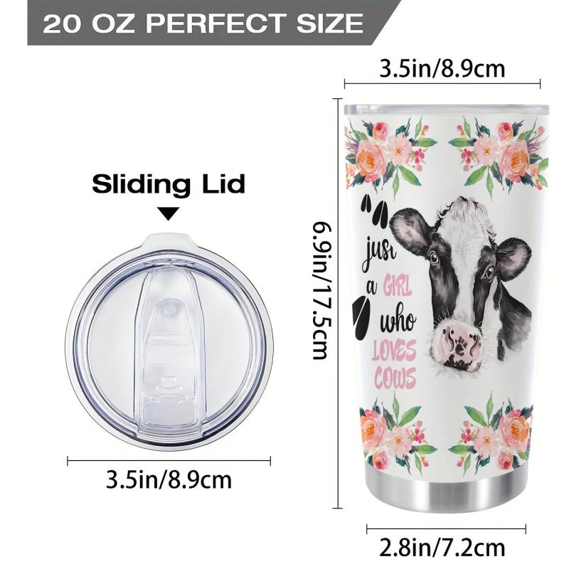 20oz Flower Cow Stainless Steel Tumbler Double Wall Vacuum Insulated Travel Mug