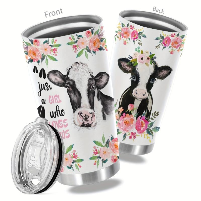 20oz Flower Cow Stainless Steel Tumbler Double Wall Vacuum Insulated Travel Mug