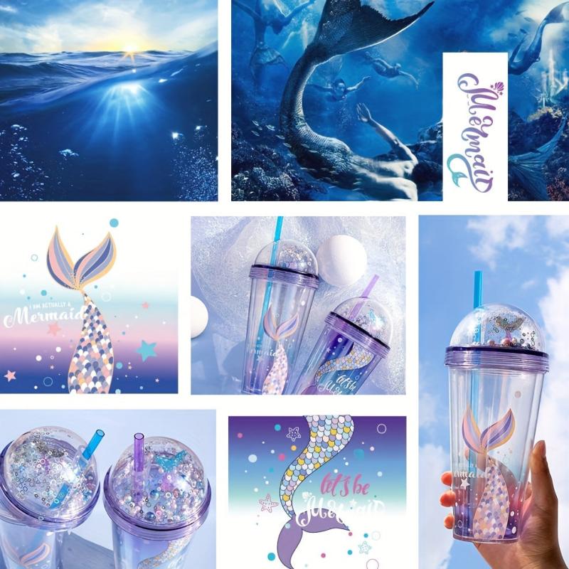 Pearl Mermaid Cup 14oz Portable Gradient Plastic Tumbler With Lid & Straw