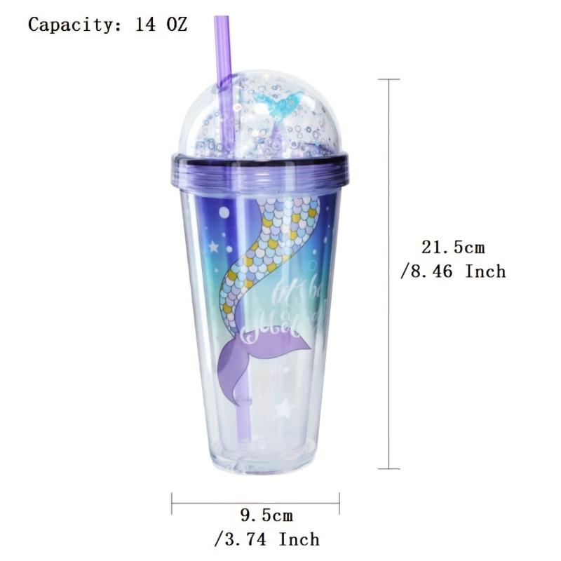 Pearl Mermaid Cup 14oz Portable Gradient Plastic Tumbler With Lid & Straw