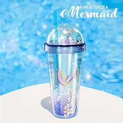 Pearl Mermaid Cup 14oz Portable Gradient Plastic Tumbler With Lid & Straw