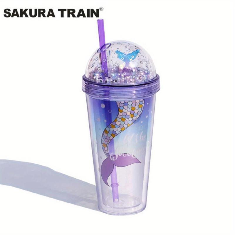 Pearl Mermaid Cup 14oz Portable Gradient Plastic Tumbler With Lid & Straw