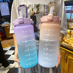 Motivational Straw Water Bottle with Time Markings, Sport Jug