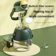 Cartoon Water Bottle with Infuser and Strap Portable Drinking Cup