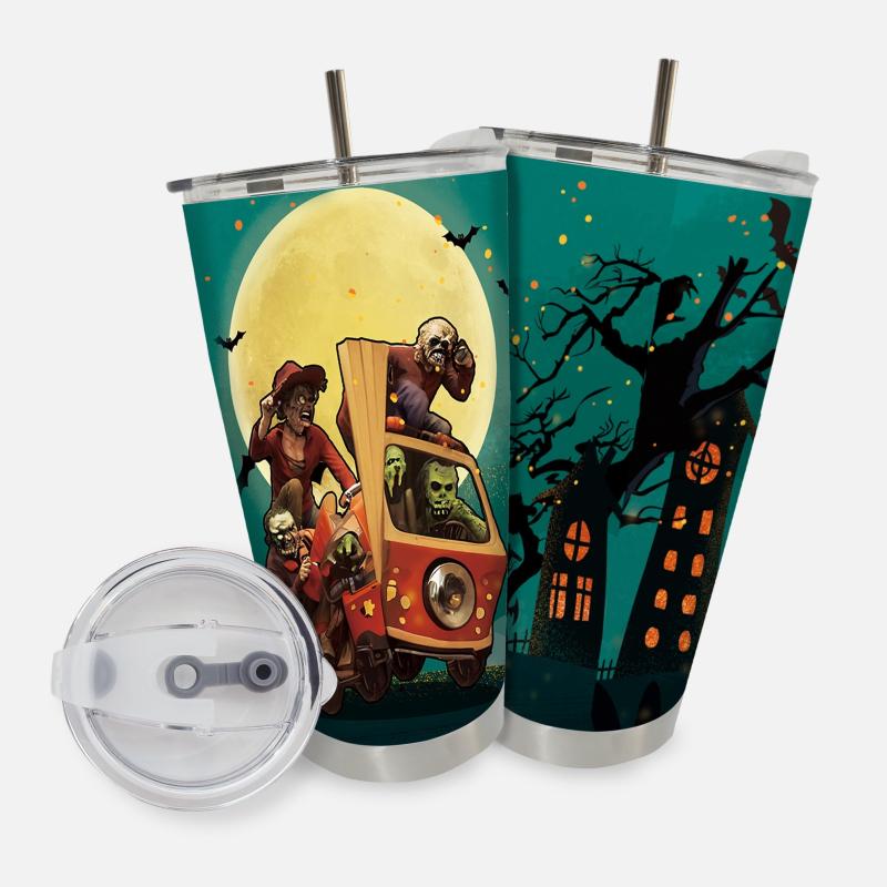20oz Halloween Skull Tumbler Insulated Water Bottle Stainless Steel Car Cup