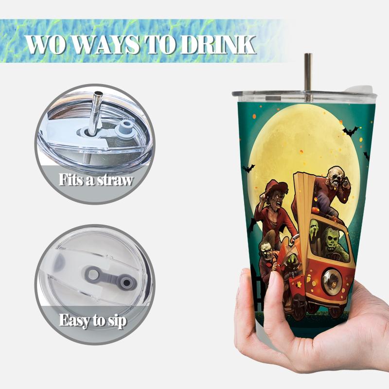 20oz Halloween Skull Tumbler Insulated Water Bottle Stainless Steel Car Cup