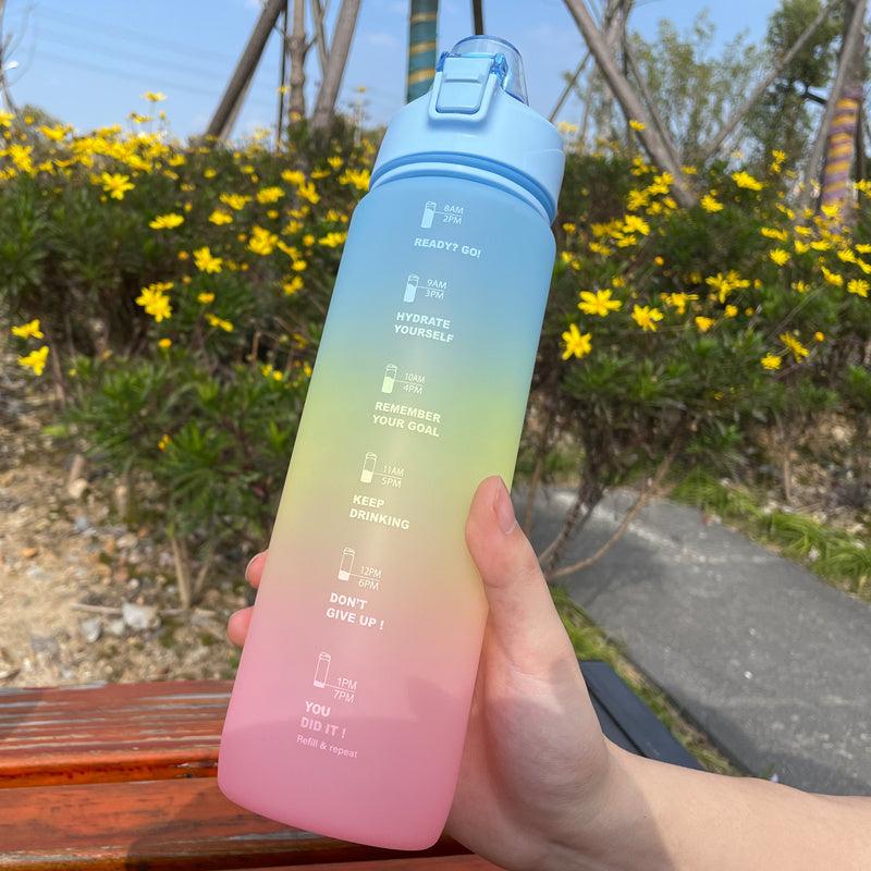 1L Motivational Water Bottle With Time Marker & Strainer
