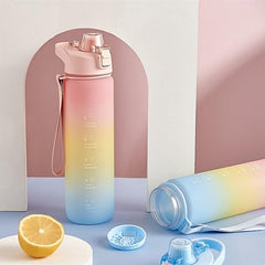 1L Motivational Water Bottle With Time Marker & Strainer
