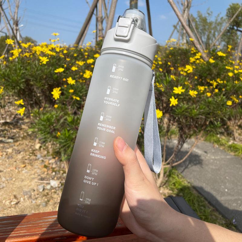 1L Motivational Water Bottle With Time Marker & Strainer
