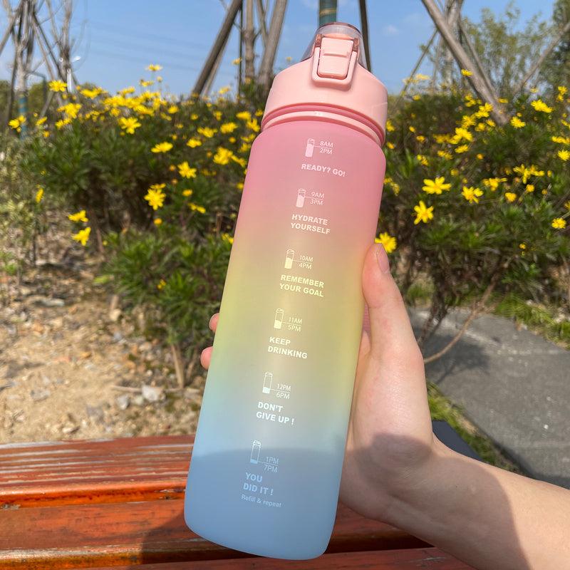 1L Motivational Water Bottle With Time Marker & Strainer
