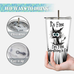 Stuck Cat Tumbler 20oz Stainless Steel Water Bottle with Lid