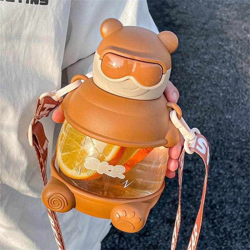 Cartoon Bear Water Bottle with Straw 900ml