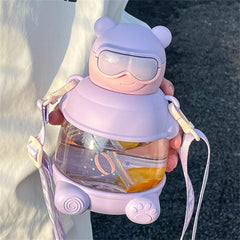 Cartoon Bear Water Bottle with Straw 900ml