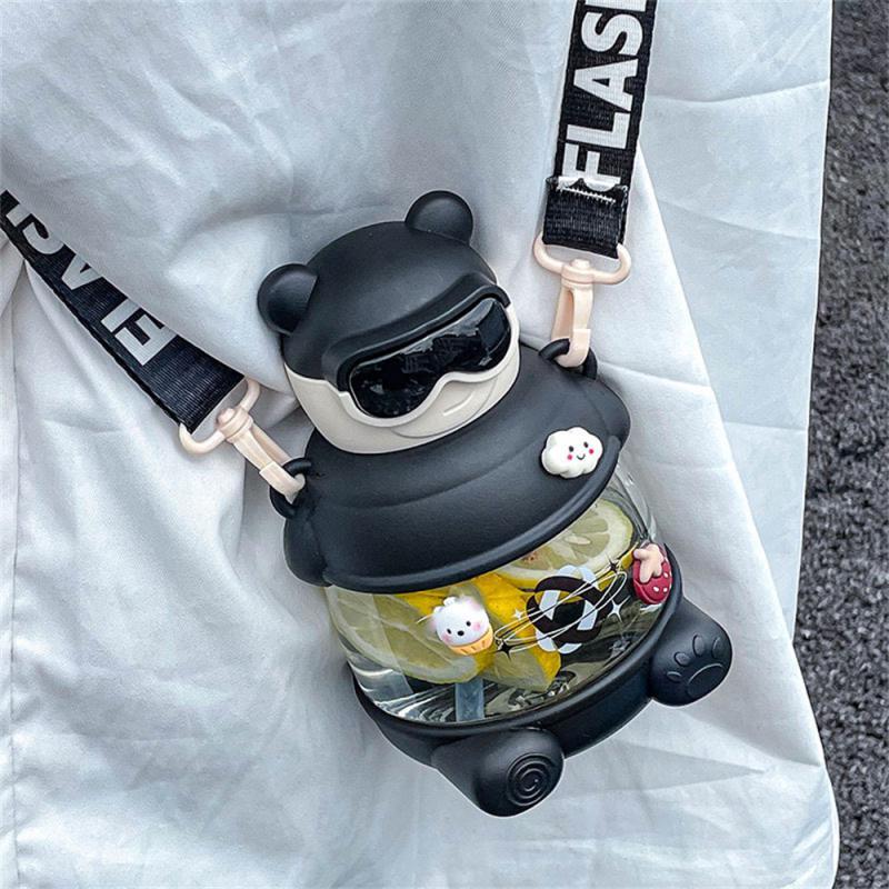 Cartoon Bear Water Bottle with Straw 900ml