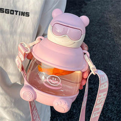 Cartoon Bear Water Bottle with Straw 900ml