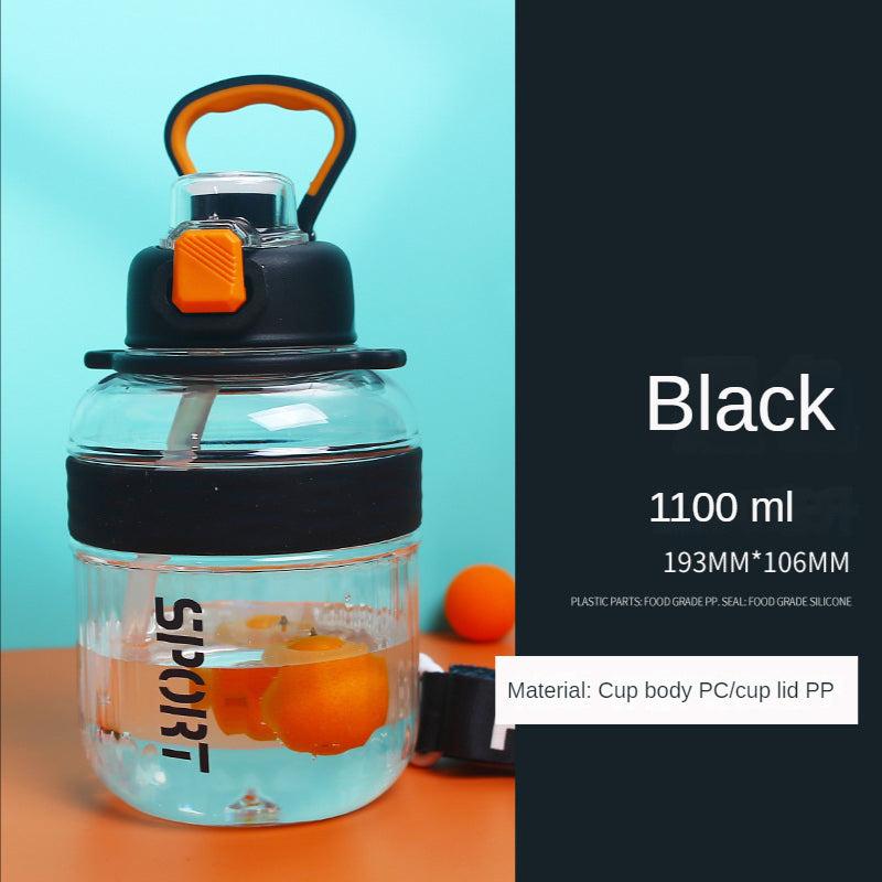 37oz Sports Water Bottle with Shoulder Strap & Straw for Camping