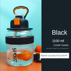 37oz Sports Water Bottle with Shoulder Strap & Straw for Camping