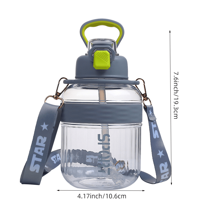 37oz Sports Water Bottle with Shoulder Strap & Straw for Camping