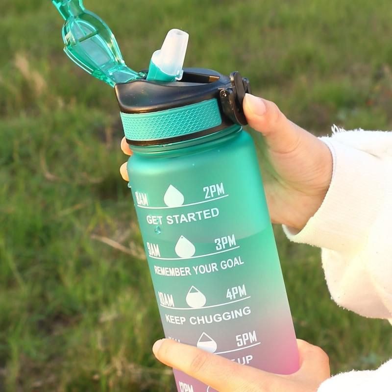 32oz Sports Water Bottle Non Toxic Plastic Fitness Jug With Time Marker
