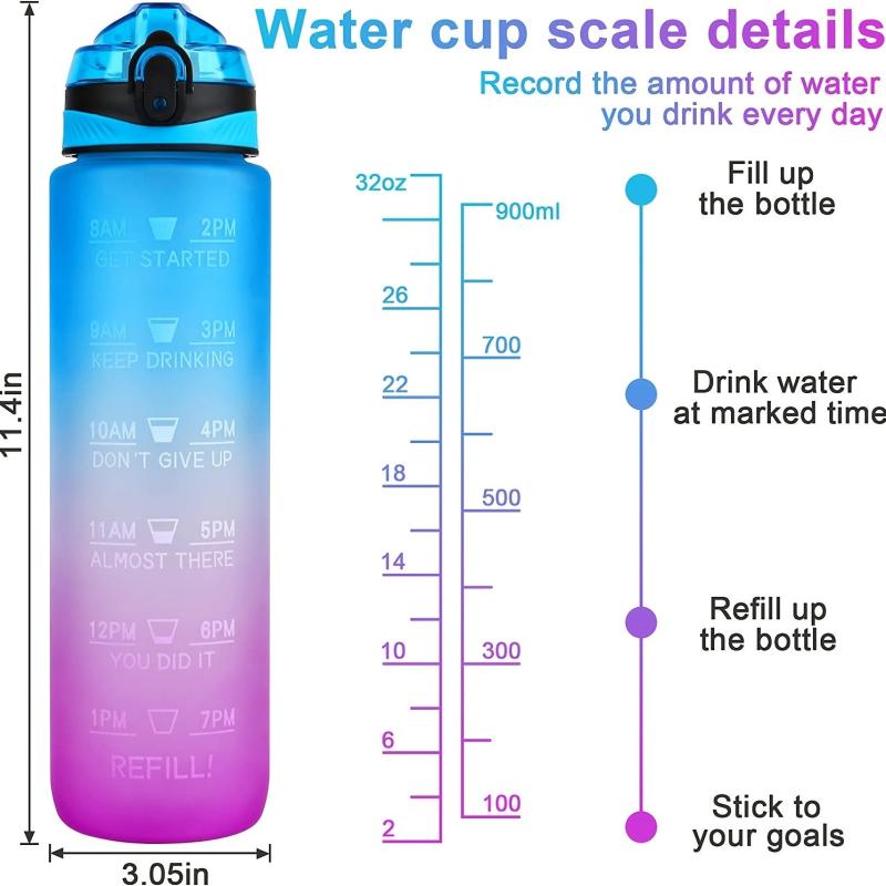 32oz Sports Water Bottle Non Toxic Plastic Fitness Jug With Time Marker